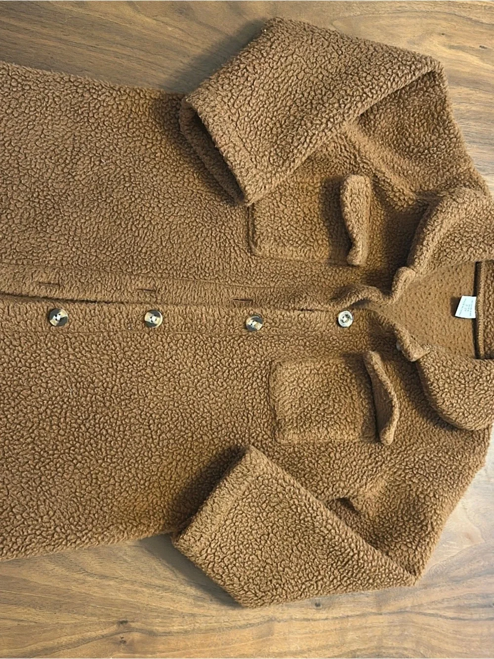 SHEIN Kids Camel Teddy Button-Up Pea Coat